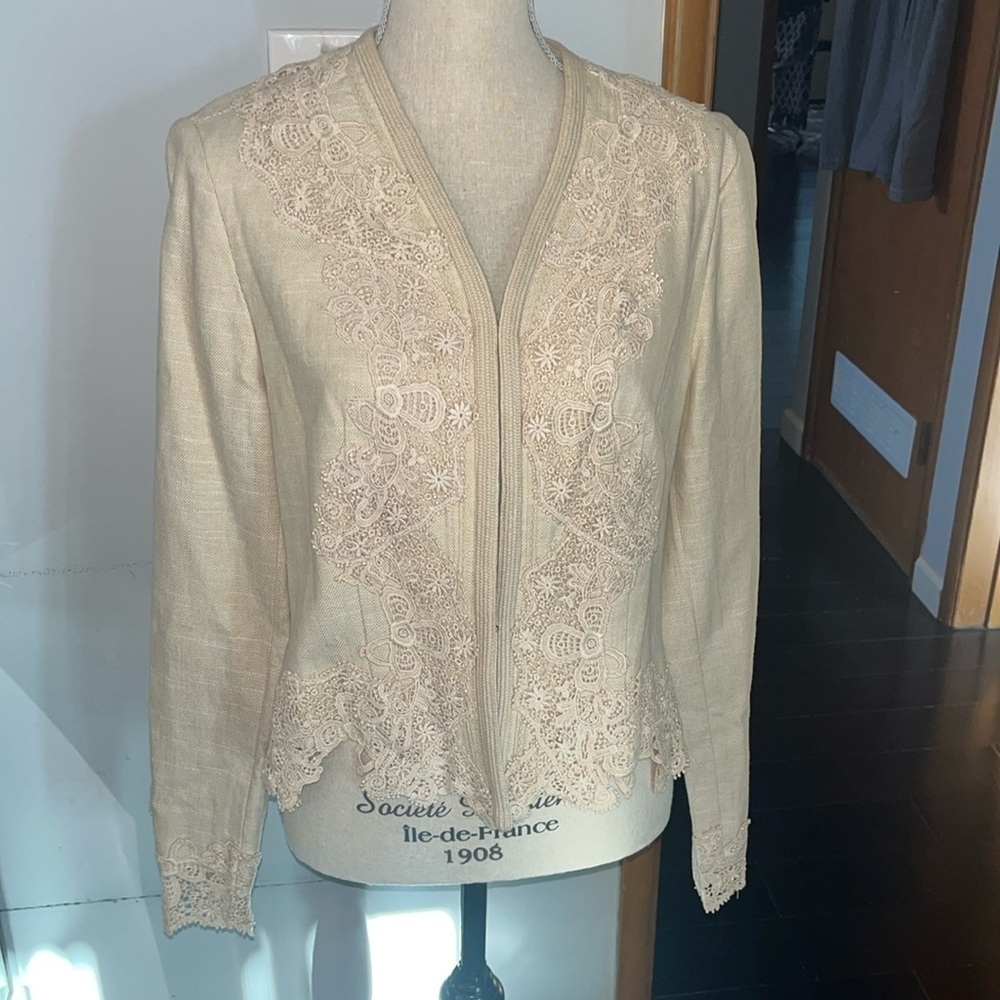 Coldwater Creek ivory Linen blend crochet Blazer-Jacket-Medium -NWOT GORGEOUS!